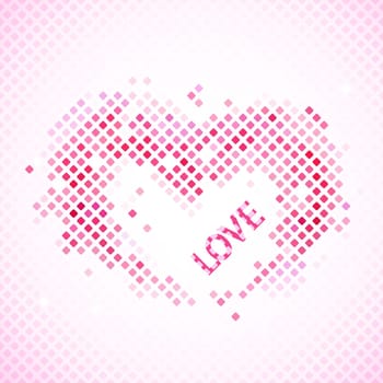 Abstract romantic background with heart and love. Vector illustration for Valentine's day. Enchanting picture for your lovely design. Pink and red colors. Pixel mosaic. Bright, simple and cheerful.
