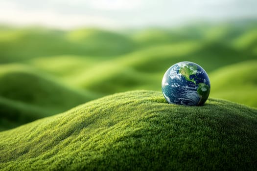 surreal grass landscape with globe earth and Earth Texture of forest view from above ecosystem and healthy environment Globe and forest ..