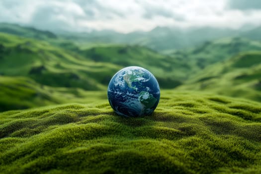 surreal grass landscape with globe earth and Earth Texture of forest view from above ecosystem and healthy environment Globe and forest ..