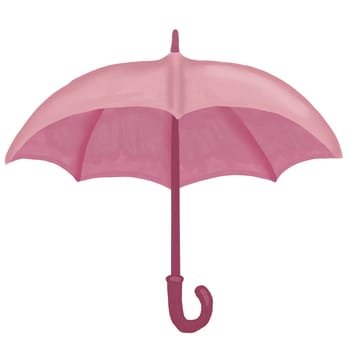 Hand drawn illustration with pink purple umbrella on white background. Elegant simple fall weather rain, april showers design, funny cartoon seasonal print, spring elements, fabric fashion print