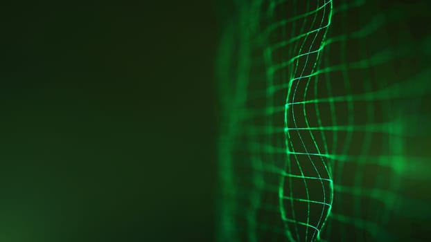 Green background with abstract energy and future light creating a futuristic concept of tech and blue pattern design, featuring graphic science  effects and digital textures.