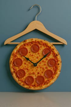 Pizza shaped as a clock, AI generation.