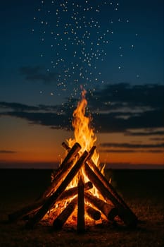 Large bonfire at sunset, AI generation.