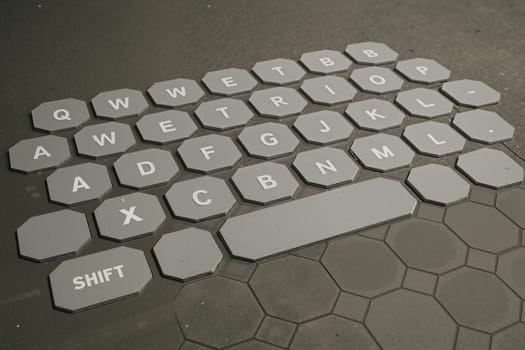 Keyboard with white cubes on gray background, AI generation.