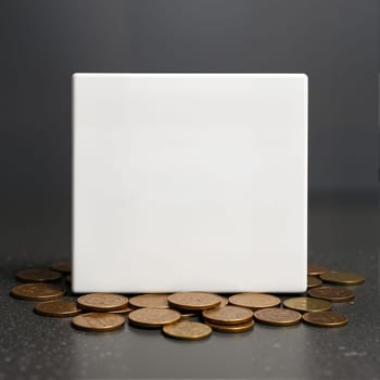 White paper with coins on ground, AI generation.