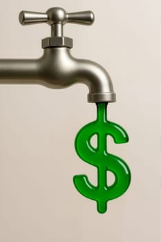 Faucet with green dollar sign, AI generation.