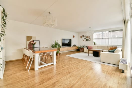 A stylish modern living room showcasing elegant furniture, natural light, and decorative plants, creating a comfortable atmosphere for socializing and relaxation.