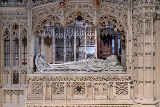 Newcastle, UK - Apr 12, 2025 - Effigy of Bishop Lloyd's Tomb in Newcastle Cathedral (St. Nicholas' Cathedral) at Newcastle upon Tyne. Tyne and Wear, use it as your Wallpaper, Poster and Space for text, Selective focus.