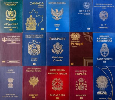 Passports of citizens of different countries of the world, background consisting of passports of several countries.