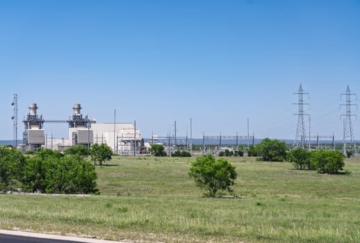 Ferguson natural gas electricity power plant with two turbines on LBJ Lake near Marble Falls Texas