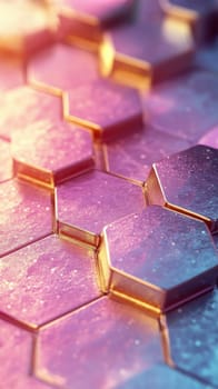 An abstract design showcases a hexagonal pattern filled with soft pastel gradients, creating a gentle atmosphere and artistic fluidity. The smooth textures highlight modern elegance and high detail.