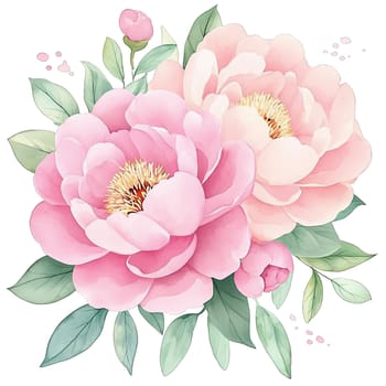 Vibrant pink peonies with delicate petals are beautifully arranged, showcasing their lush blooms and green foliage. The floral arrangement exudes freshness and elegance.