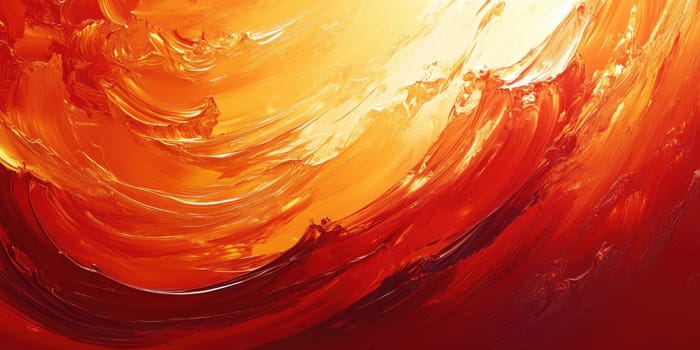 Vibrant layers of warm red and orange swirl together, creating a dynamic flow that evokes energy and passion. The textured design features artistic brush strokes, adding depth and motion.
