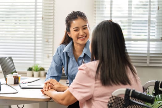A smiling nurse meets with an elderly patient in an inviting healthcare setting, fostering a sense of trust and connection.