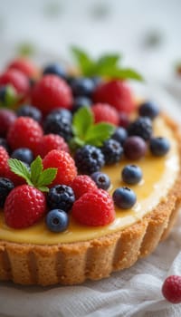 Delicious Berry Tart with Fresh Raspberries, Blackberries, and Blueberries