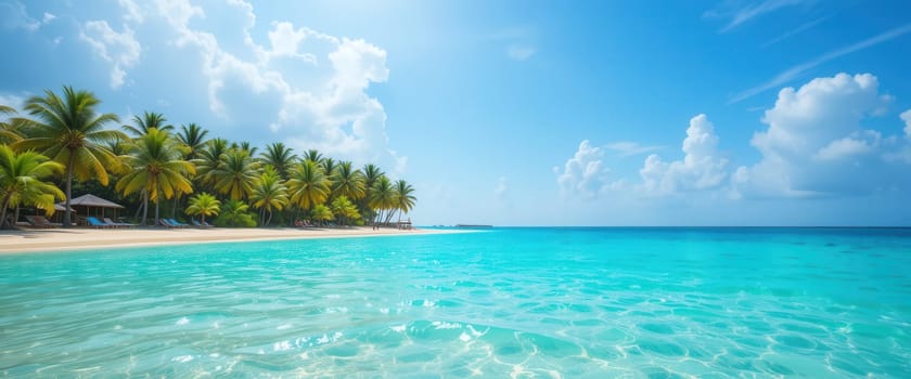 Tropical Beach Paradise with Palm Trees and Clear Blue Water