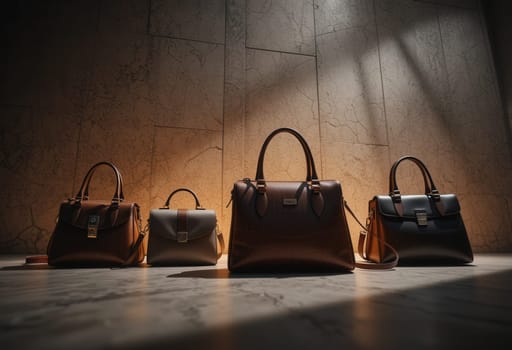 Elegant Leather Handbags Displayed in a Luxurious Setting