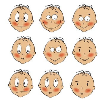 baby boy faces collection on white background, vector illustration