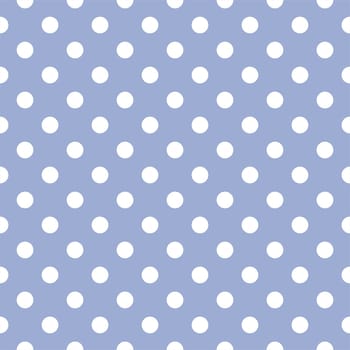 Seamless vector pattern with white polka dots on a pastel blue background. For web design, desktop wallpaper, kids background, art, decoration or scrapbook.