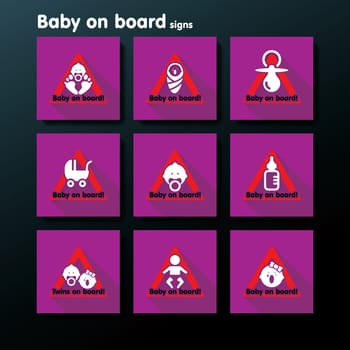Flat baby on board sign set - vector illustration