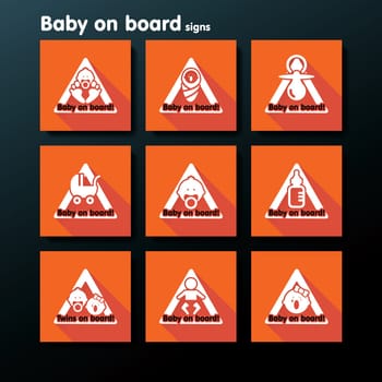 Flat baby on board sign set - vector illustration