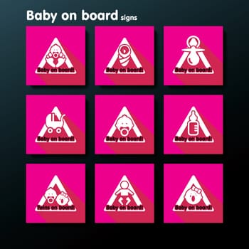 Flat baby on board sign set - vector illustration