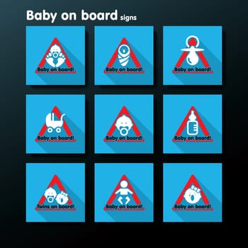 Flat baby on board sign set - vector illustration