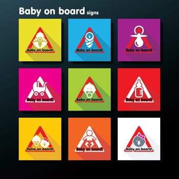 Flat baby on board sign set - vector illustration