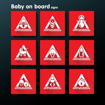 Flat baby on board sign set - vector illustration