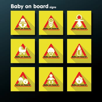 Flat baby on board sign set - vector illustration