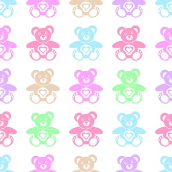 Seamless pattern made of cute colorful teddy bears