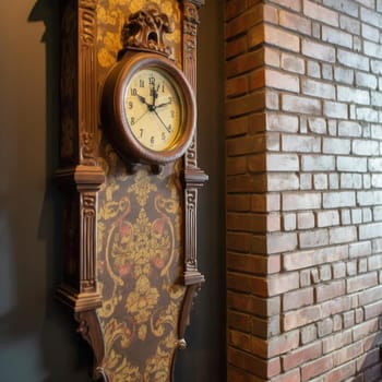 Vintage wall clock in a room with brick wall (ID: 001809)