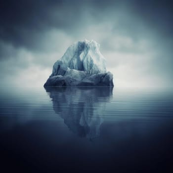 Iceberg in the ocean with reflection on water - 3D rendering