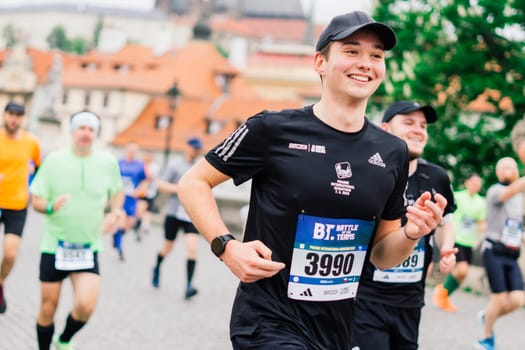 Prague, Czechia - 7th May 2023 - Marathon race, in which marathon participants cross finish line