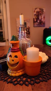 October 17 2024 Bad Schandau Germany Europe Pumpkin candle decoration design interior furniture objects holiday travel smile toys . High quality photo editorial shotlisttravel candle