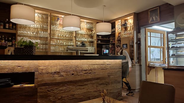 October 17 2024 Bad Schandau Germany Europe - Modern cozy bar cafe restaurant objects indoor furniture building house interior design decor decorations objects travel tourism shotlisttravel editorial
