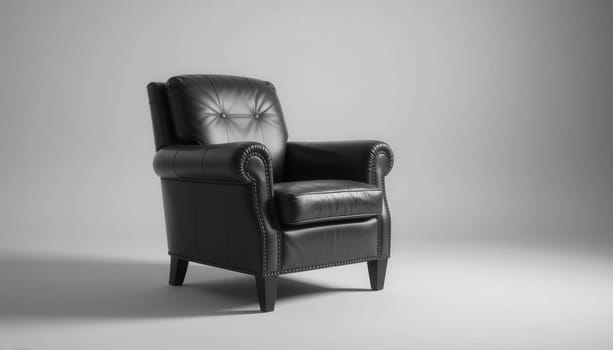 Elegant Black Leather Armchair in a Studio Setting