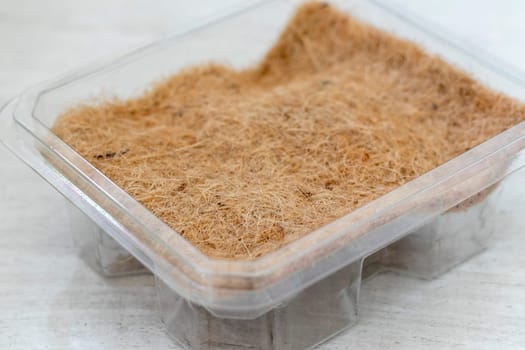 Plastic container used mainly to grow micro greens with jute mat in it