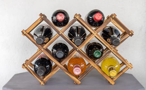 Wine bottles on the table. Selective focus. glass.