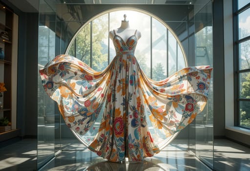 Elegant Floral Dress Displayed in a Modern Studio