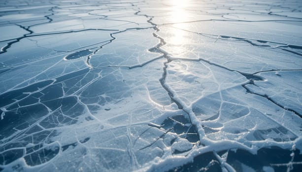 Cracked Ice Surface in Winter Sunlight