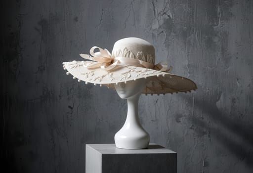 Elegant White Vintage Hat with Ribbons and Floral Details