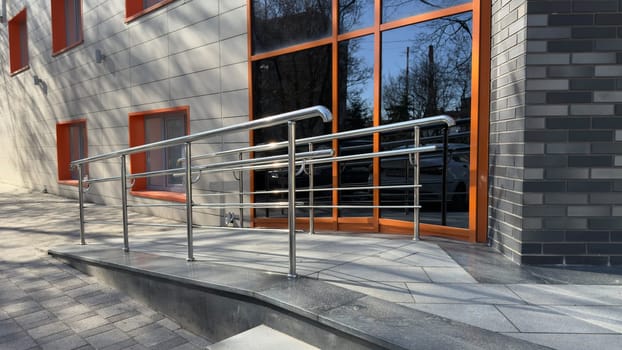 Ramp for people with disabilities to access building. Entrance facilities for people with mobility problems to conveniently entrance. Care for people with health problem and creating accessible areas