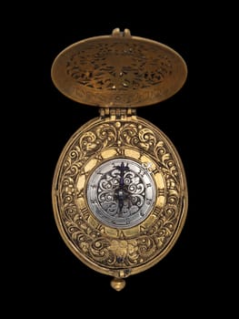 This stunning antique pocket watch by edward east, crafted around 1640-50, features intricate baroque designs in gold and silver. A perfect blend of historical luxury and ornate craftsmanship, this timepiece is ideal for collectors and vintage decor enthusiasts.
