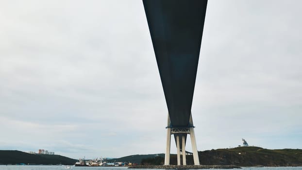 The russky bridge, a modern cable stayed bridge, dominates the skyline over the eastern bosphorus strait, connecting russky island to mainland vladivostok