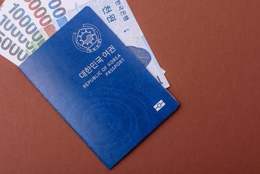 Korean passport for travelling, flying and doing business. South korea document, id for crossing the border