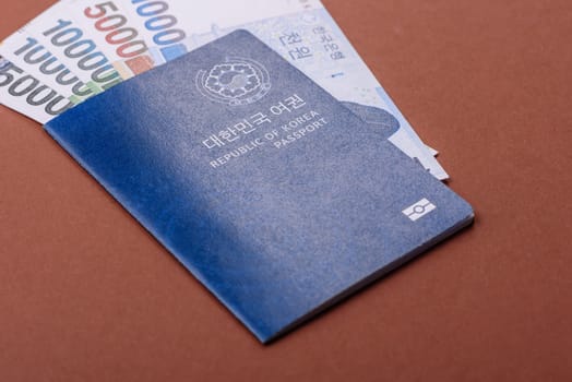 Korean passport for travelling, flying and doing business. South korea document, id for crossing the border