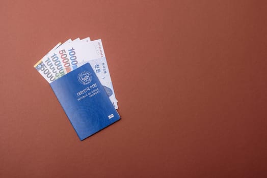 Korean passport for travelling, flying and doing business. South korea document, id for crossing the border