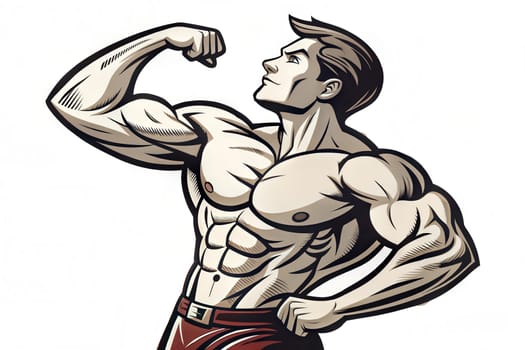 A muscular man stands proudly with his arms flexed, demonstrating strength and confidence. His expression reflects determination and self-assurance. Generative AI.