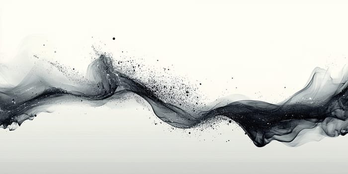 This elegant abstract background features flowing lines and ink splashes in striking black and white. The minimalist design exudes a modern aesthetic, perfect for various creative projects.